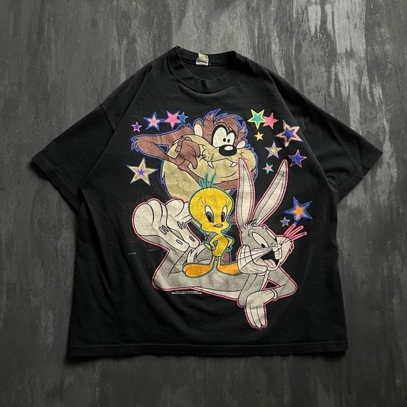 Vintage Other - Vintage Looney Tunes‎ Shirt Mens XL Black 1990s Bugs Bunny Tweety Bird